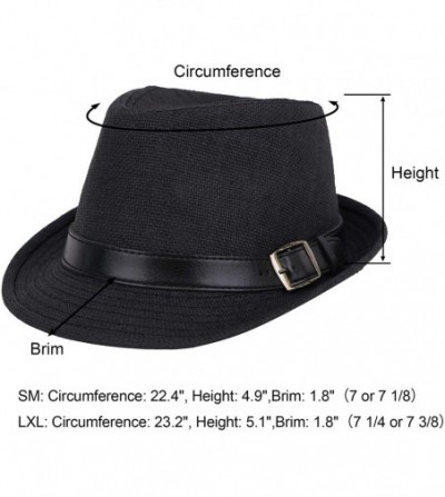 Fedoras Men/Women's UV Sun Protective Straw Fedora Hat w/Leather Buckle Band - Black Hat Black Belt - C3183A4N27R