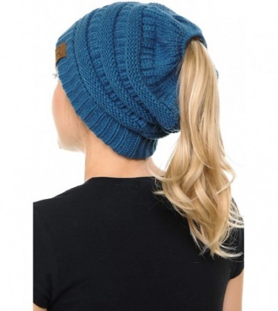 Skullies & Beanies Cable Knit Beanie Messy Bun Ponytail Warm Chunky Hat - Coral - C318Y8G8UGK