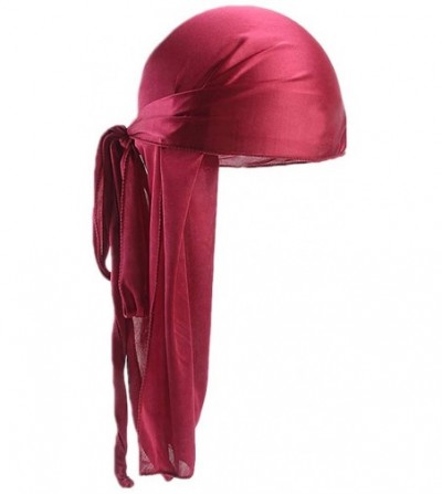 Skullies & Beanies Men Women Durag Extra Long-Tail Headwraps Silky Satin Pirate Cap Bandana Hat for 360 Waves - Wine - CB18LE...