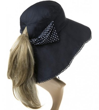 Sun Hats UV Protection Sun Hats Packable Summer Hat Women w/Ponytail Chin Strap 55-61CM - 69053_navy - CV18DTSZD0S