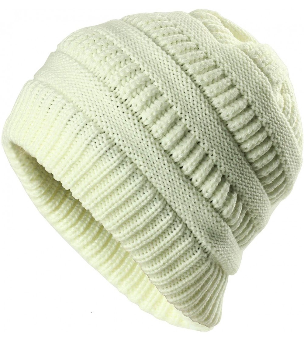 Skullies & Beanies Cable Knit Beanie Slouchy Hats Fleece Lined Cuff Toboggan Crochet Winter Cap Warm Hat Womens Mens - White ...