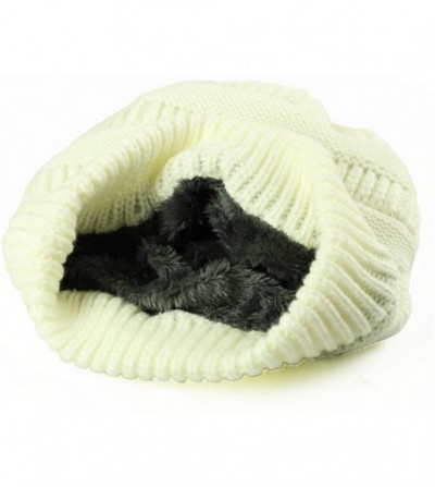 Skullies & Beanies Cable Knit Beanie Slouchy Hats Fleece Lined Cuff Toboggan Crochet Winter Cap Warm Hat Womens Mens - White ...