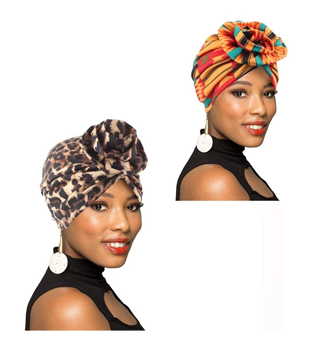 Skullies & Beanies 1Pack/2Packs Women Turban African Pattern Headwrap Beanie Pre-Tied Bonnet Chemo Cap Hair Loss Hat - C5 - 2...