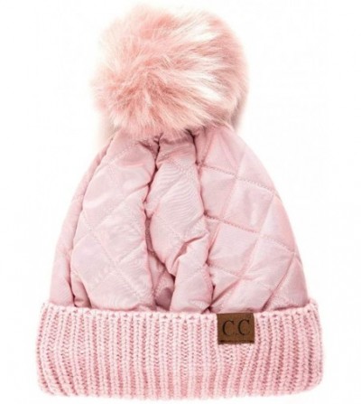Skullies & Beanies Unisex Warm Trendy Quilted Puffer Warm Soft Solid Color Beanie Hat - Rose - C118QGGQ73W