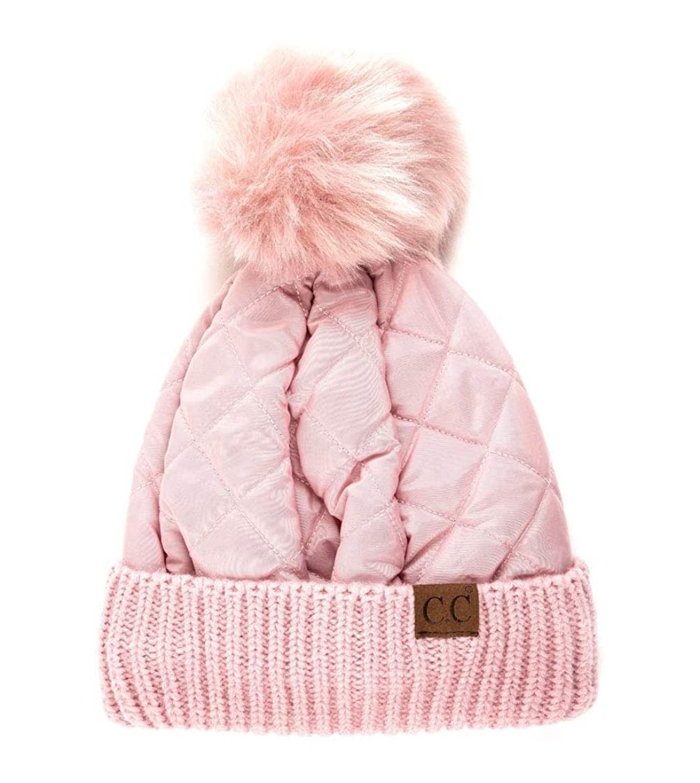 Skullies & Beanies Unisex Warm Trendy Quilted Puffer Warm Soft Solid Color Beanie Hat - Rose - C118QGGQ73W