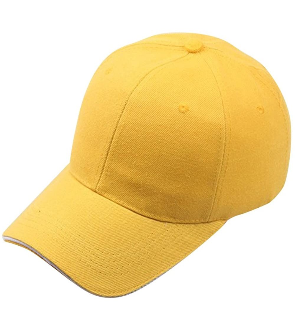 Baseball Caps Unisex Women Men Classic Adjustable Baseball Cap Washed Snapback Hip-Hop Plain Dad Hat Sunhat - Yellow - CZ18O7...