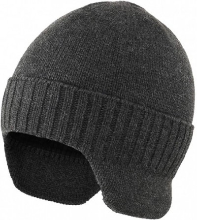 Skullies & Beanies Mens Winter Hat Knit Earflap Hat Stocking Caps with Ears Warm Hat - Dark Heather Grey - C118Z5A5X59