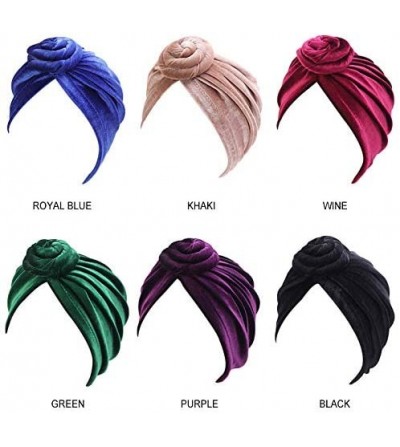 Skullies & Beanies Women Turban African Knot Pattern Headwrap Chemo Beanie Pre-Tied Bonnet Cap Headwear Hair Loss Hat - Purpl...