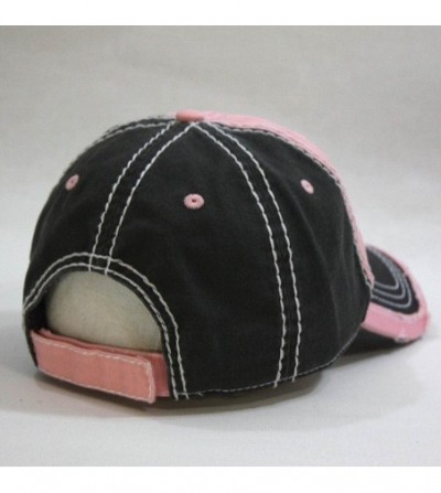Baseball Caps Washed Cotton Distressed with Heavy Stitching Adjustable Baseball Cap - Charcoal Gray/Pink/Charcoal Gray - CA18...
