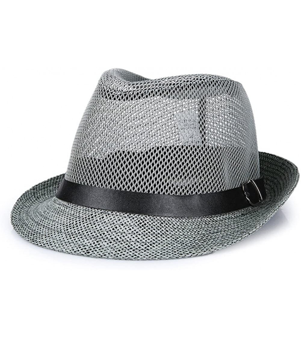 Fedoras Classic Short Brim Straw with Black Band Fedora Hat Caps - Grey - CL182GC4U5I