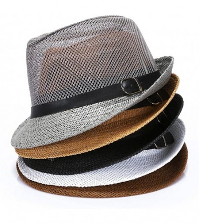 Fedoras Classic Short Brim Straw with Black Band Fedora Hat Caps - Grey - CL182GC4U5I