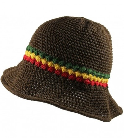 Sun Hats Knitted Crochet Fordable Hat with Flexible Wire Brim - Brown/Rasta - CC184NR7G2M