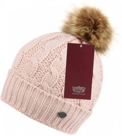 Skullies & Beanies BN2346 Women's Winter Hand Knit Faux Fur Pompoms Beanie Hat - Pink - CT12N60V54J