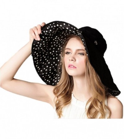 Sun Hats Womens Summer Wide Brim Sun Hats Floppy Foldable Beach Bucket Hat UPF 50+ - Black - CC12IYF86ZZ