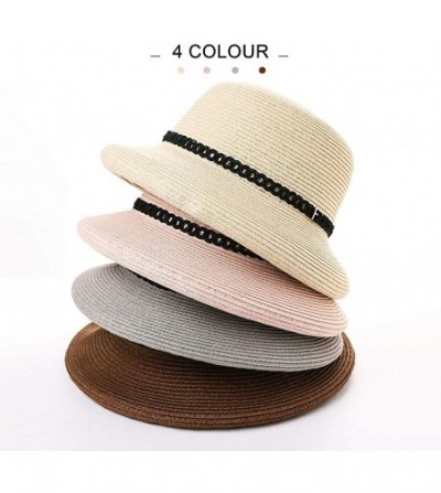 Sun Hats Womens Wide Roll Up Brim Packable Straw Sun Cloche Hat Fedora Summer Beach 55-58cm - Gray_00010 - CF18QHZWYMK