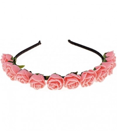 Headbands Boho Floral Crown Rose Flower Headband Hair Wreath - Coral - C617Z69GXYQ