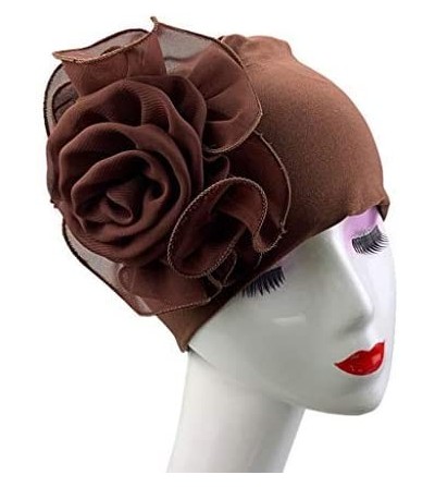 Skullies & Beanies Chemo Turban Hats Flower Turban Hats Stretchy Ladies Turban Brim Cap Pile Vintage Turban Cap for Women - C...