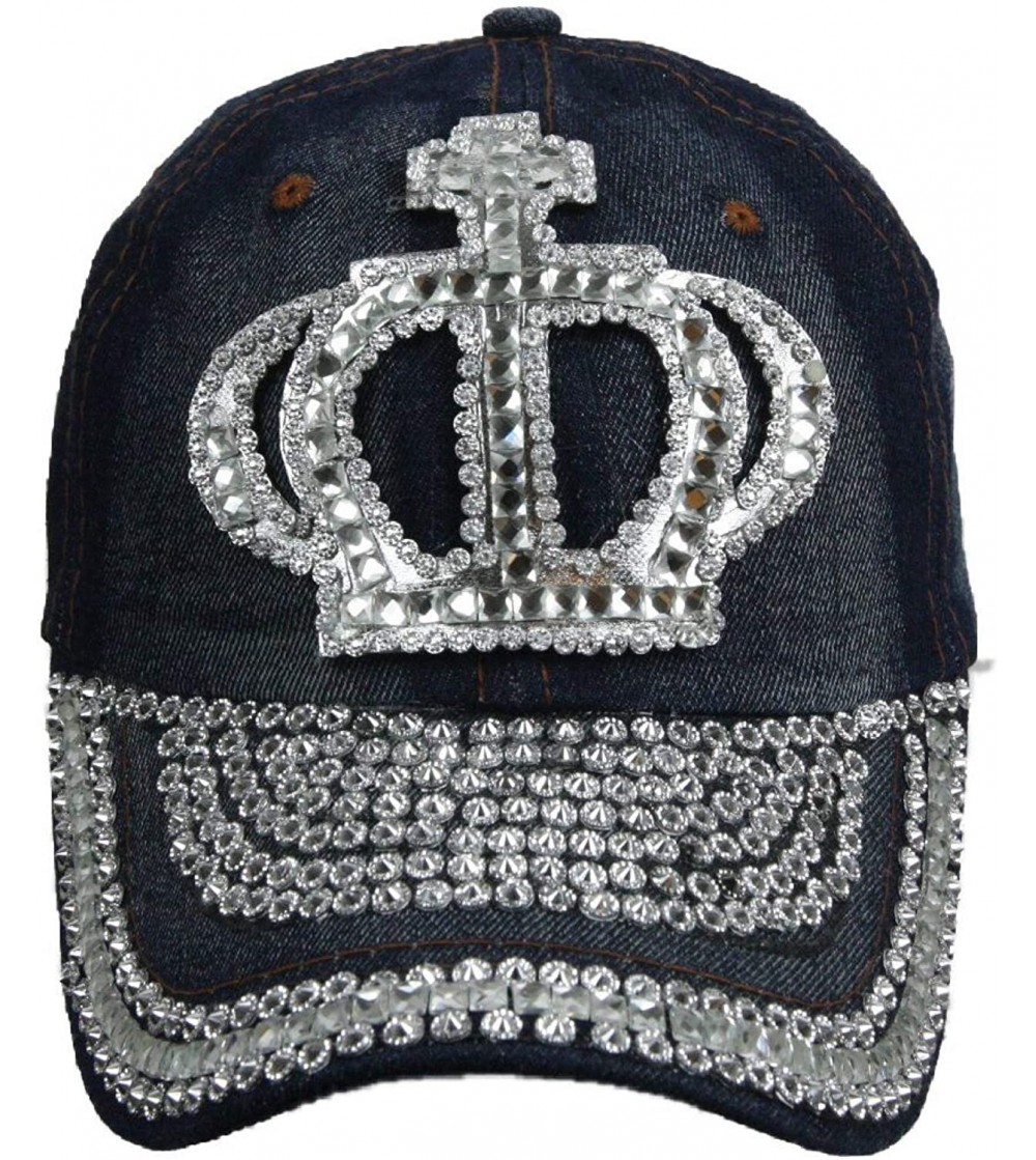 Baseball Caps Jewel Studded Baseball Cap Bling Rhinestone Fashion Hip Hop Party Jean Denim Hat - Crown - CG18WDHRLEG