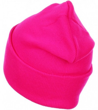 Skullies & Beanies Thick Plain Knit Beanie Slouchy Cuff Toboggan Daily Hat Soft Unisex Solid Skull Cap - Hot Pink - CU188DET44W