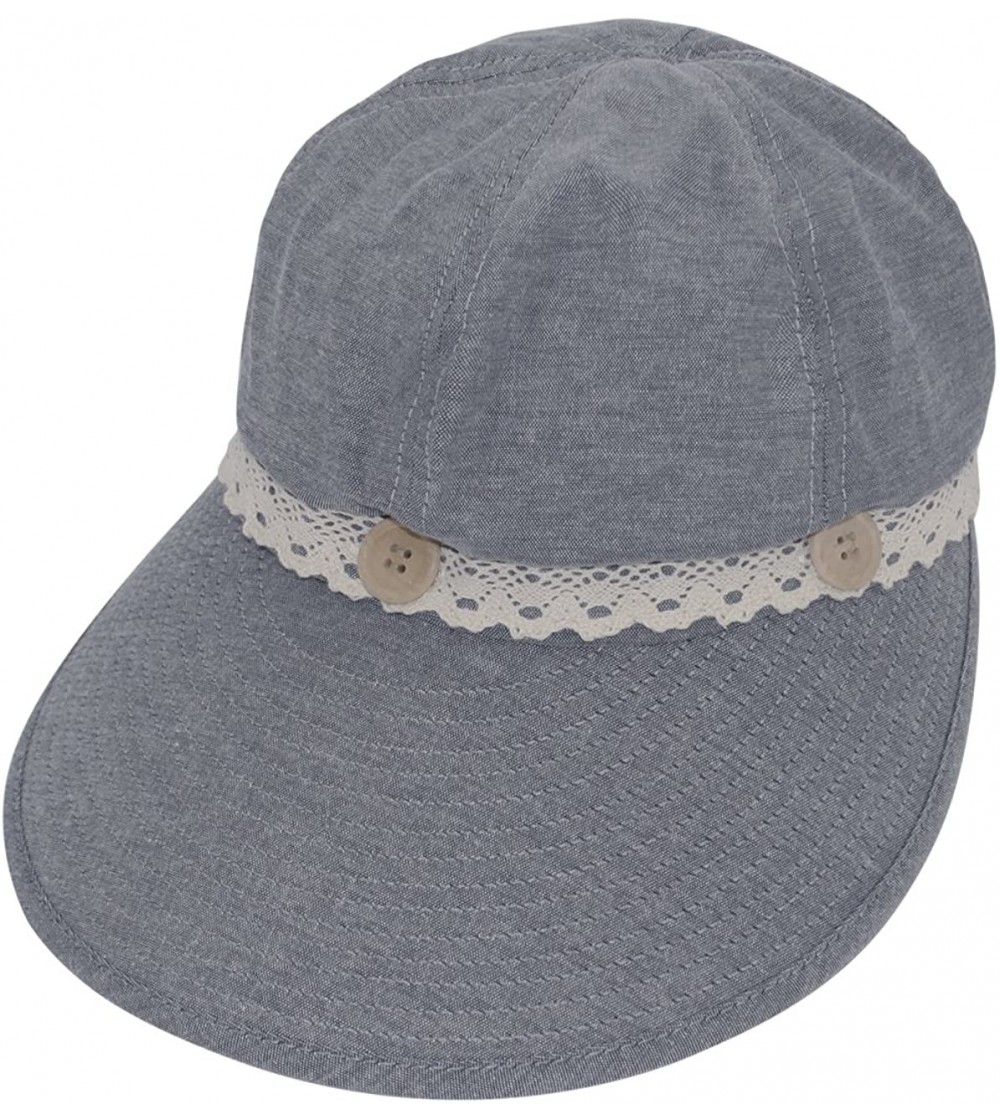 Sun Hats Women's Summer Sun Hat - Two in One Wide Brim Visor Cap - Lace Edge - Blue - CW11KU47VXR