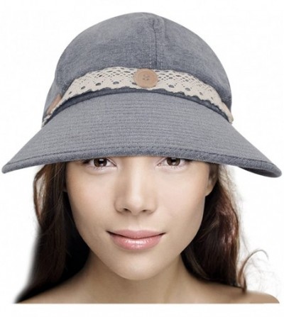 Sun Hats Women's Summer Sun Hat - Two in One Wide Brim Visor Cap - Lace Edge - Blue - CW11KU47VXR