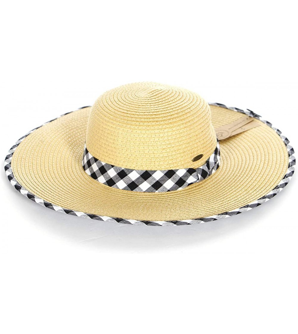 Sun Hats Summer Sun Hats for Women- Beach Hat- Straw Wide Brim Hat Floppy- Hiking Hat - Gingham-black/White - CG18QG296MC
