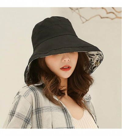Sun Hats Women Reversible Bucket Hat UV Sun Protection Wide Brim Foldable Floppy Bucket Hat - 2floral-black - C818RWZ75QU