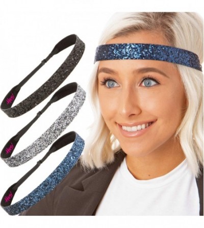 Headbands Women's Adjustable NO SLIP Bling Glitter Wide Cute Headbands Gift Packs (Wide Black/Gunmetal/Navy 3pk) - C012FHC5BX3