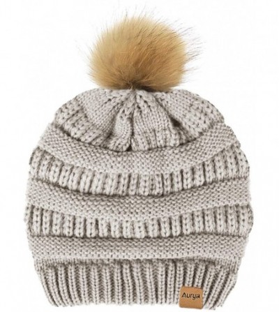 Skullies & Beanies Womens Winter Warm Cable Knit Pom Pom Beanie Hat Cap and Infinity Scarf Set - Light Gray - C318K4ZS548