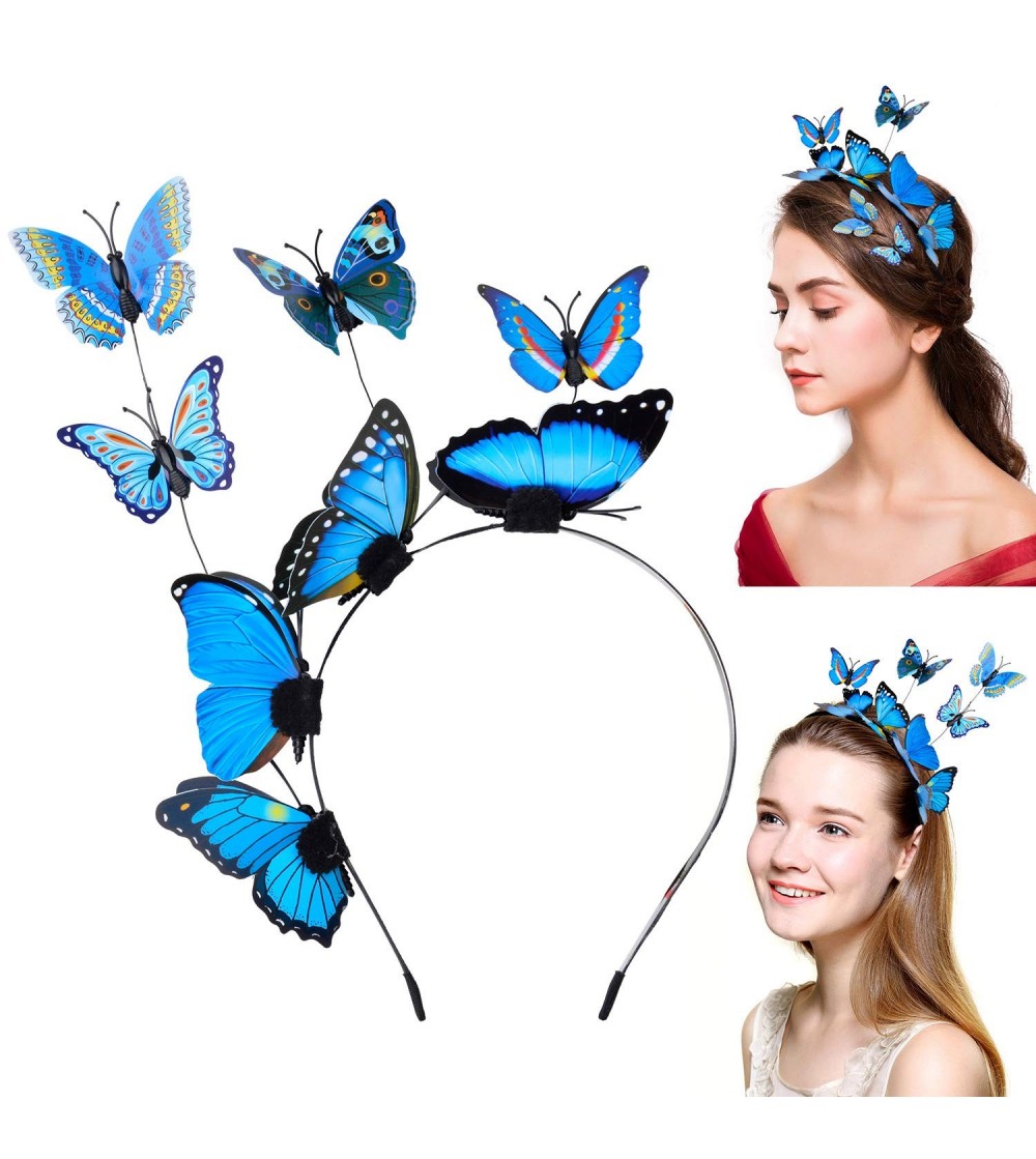 Headbands Butterfly Headbands for Women- Hair Hoop Hair Band - Blue - CW18QGN6ISM