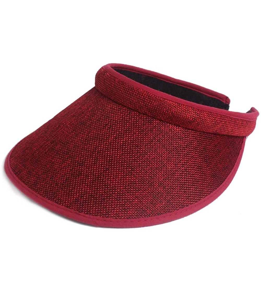 Visors Women's Cotton Linen Clip On Visor - Red - CJ18EC86TS7