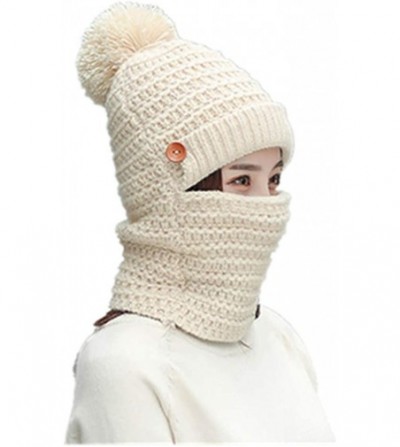 Skullies & Beanies Adult Women Men Winter Earmuffs Knit Slouchy Beanie Hat Scarf Hairball Warm Cap Ski Caps - White - C318AWW...