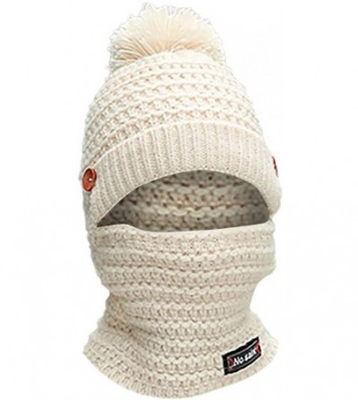 Skullies & Beanies Adult Women Men Winter Earmuffs Knit Slouchy Beanie Hat Scarf Hairball Warm Cap Ski Caps - White - C318AWW...