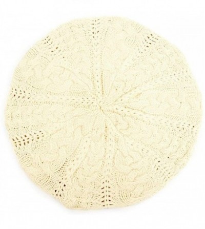 Berets Women's Ladies Solid Color Knitted Knit French Slouchy Beret Hat Cap - Ivory - CR18M57KTSG