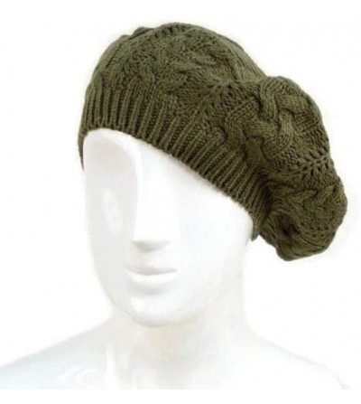 Berets Women's Ladies Solid Color Knitted Knit French Slouchy Beret Hat Cap - Ivory - CR18M57KTSG