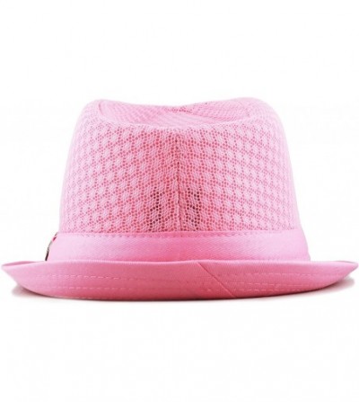 Fedoras Black Horn Light Weight Classic Soft Cool Mesh Fedora hat - Lt. Pink - CE186SH7UAT