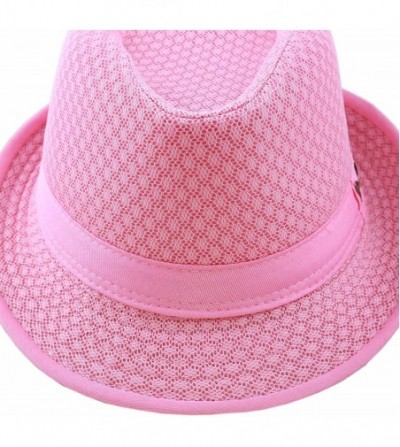 Fedoras Black Horn Light Weight Classic Soft Cool Mesh Fedora hat - Lt. Pink - CE186SH7UAT