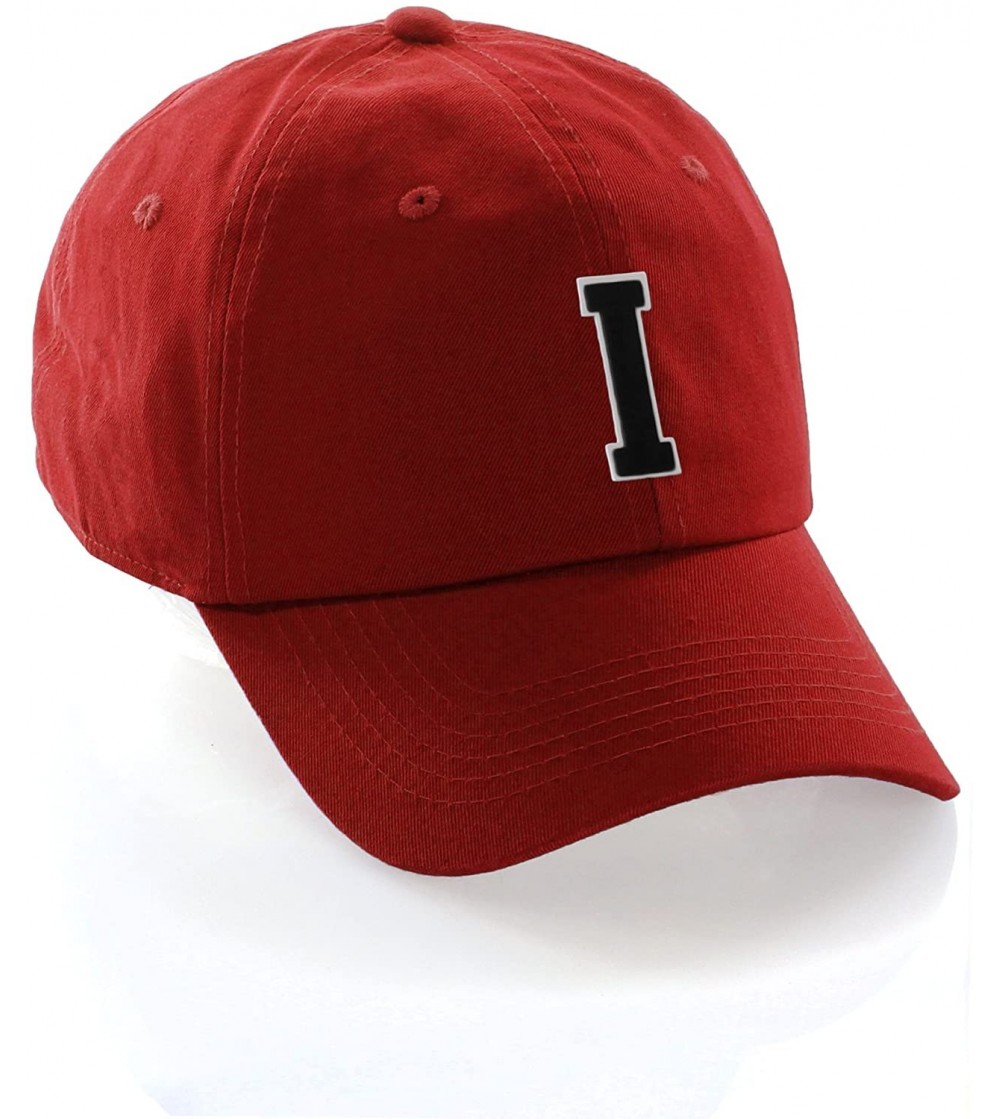 Baseball Caps Customized Letter Intial Baseball Hat A to Z Team Colors- Red Cap White Black - Letter I - C818ESY8TOM