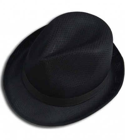Sun Hats Fedora Hat Fashion Unisex Trilby Cap Summer Beach Sun Straw Panama - Black - CG11KYTFOMN