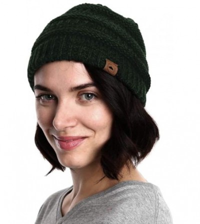 Skullies & Beanies Womens Cable Knit Beanie - Warm & Soft Stretch Winter Hats for Cold Weather - Deep Forest Green - CT18E8MDLYK
