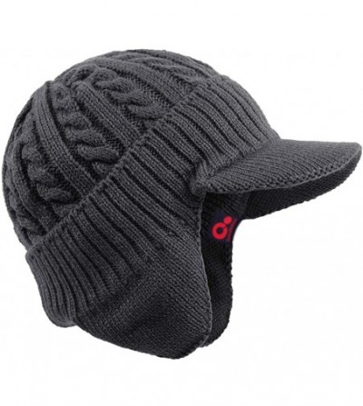 Skullies & Beanies Daily Knit Visor Brim Beanie Hat Fleece Lined Skull Ski Cap - Gray With Earflaps - C518L8RAIAK