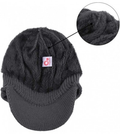 Skullies & Beanies Daily Knit Visor Brim Beanie Hat Fleece Lined Skull Ski Cap - Gray With Earflaps - C518L8RAIAK