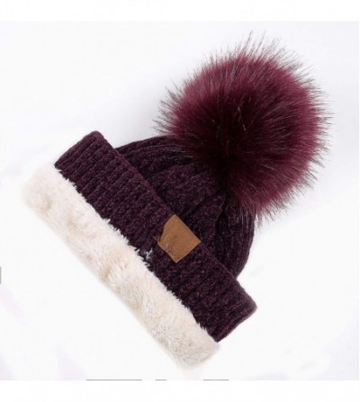 Skullies & Beanies Women Winter Pom Pom Beanie Hats Warm Fleece Lined-Chunky Trendy Cute Chenille Knit Twist Cap - 4-dark Pur...