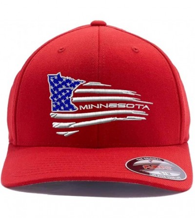 Baseball Caps USA State MAP with Flag Hats. Embroidered. 6277 Flexfit Wooly Combed Baseball Cap - Red - CQ18DLMT2TE