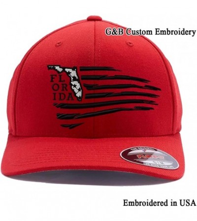 Baseball Caps USA State MAP with Flag Hats. Embroidered. 6277 Flexfit Wooly Combed Baseball Cap - Red - CQ18DLMT2TE