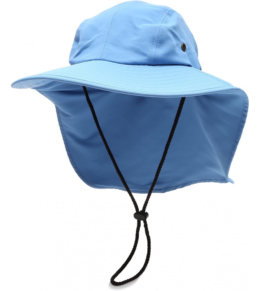 Sun Hats Outdoor Sun Protection Hunting Hiking Fishing Cap Wide Brim hat with Neck Flap - Sky Blue - C418G7RC7AZ