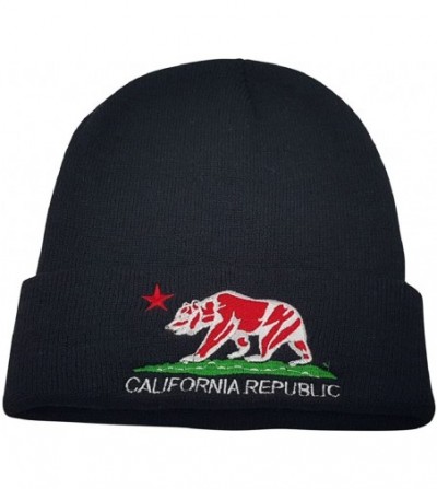 Skullies & Beanies Unisex California Republic Bear Cuffed Beanie Knit Hat Cap (One Size-) - Black/Red White - CJ186URW3CG