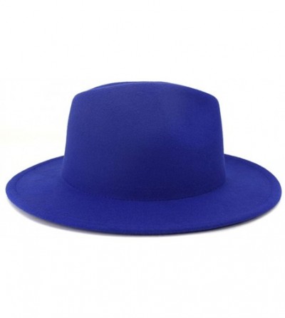 Fedoras Wide Brim Fedora Hats for Women Dress Hats for Men Two Tone Panama Hat with Belt Buckle/Bowknot Band - Outer Blue - C...