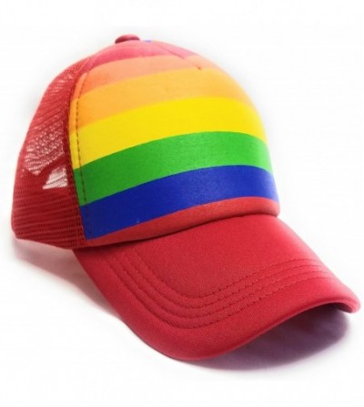 Baseball Caps Pride Rainbow Stripes Snapback Hat LGBT Bright Mesh Trucker Baseball Cap - Red - C218D2YR6OR