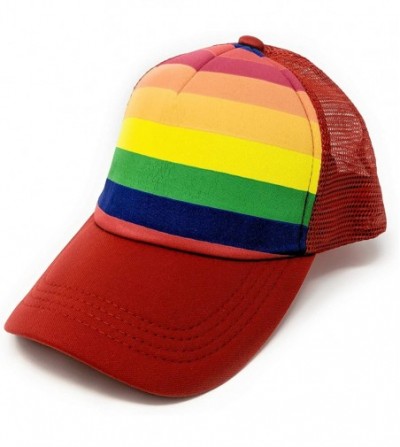 Baseball Caps Pride Rainbow Stripes Snapback Hat LGBT Bright Mesh Trucker Baseball Cap - Red - C218D2YR6OR